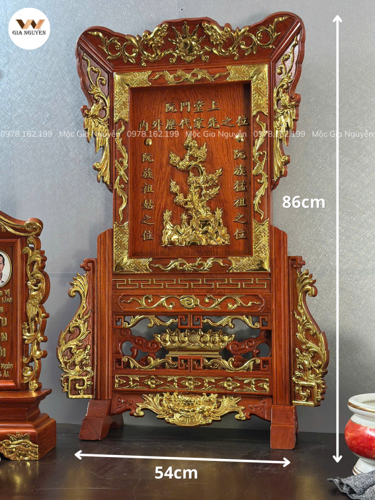 Giá Gương Cây Tùng Gỗ Hương Dát Vàng GD02