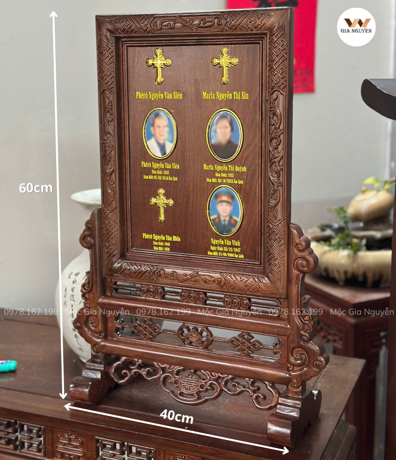Bài Vị Thế Hệ Mẫu Chữ Thọ Gỗ Hương Đá Gắn Ảnh Gốm Sứ BA33 - Ảnh 2