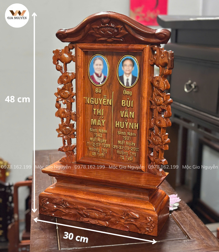 Bài Vị Đôi Mẫu Sen Gỗ Hương 48x30cm BA45