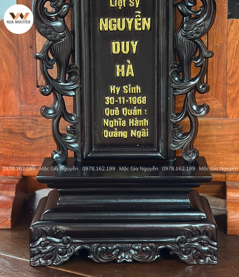 Bài Vị Liệt Sỹ Gỗ Hương Lào Màu Mận Chín 48x23cm