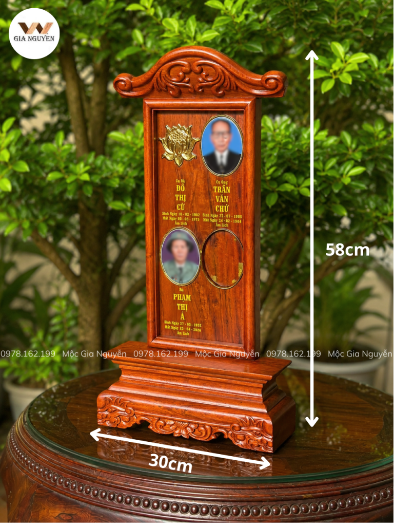 Bài Vị Gỗ Hương Gắn Ảnh Màu Cánh Gián 58x30cm BA42