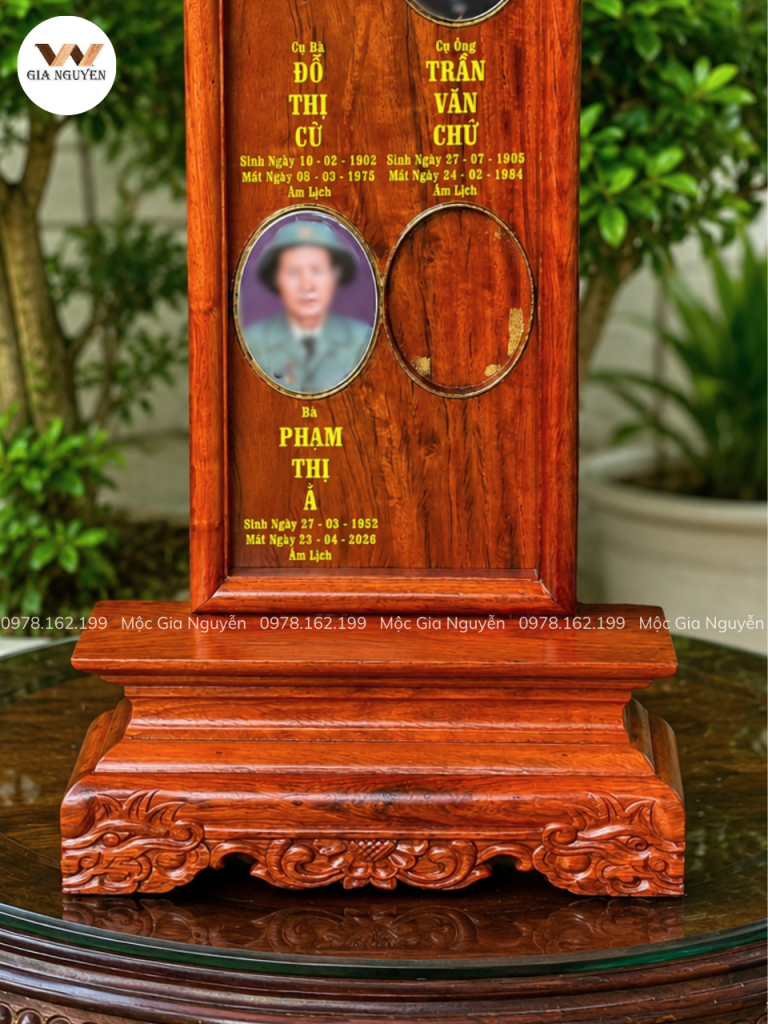 Bài Vị Gỗ Hương Gắn Ảnh Màu Cánh Gián 58x30cm BA42