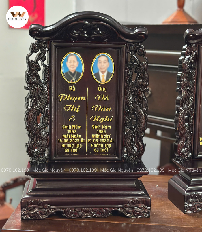 Bài Vị Song Long Gỗ Hương Chữ Hoa Màu Mận Chín Đậm 48x30cm BA44 - Ảnh 6