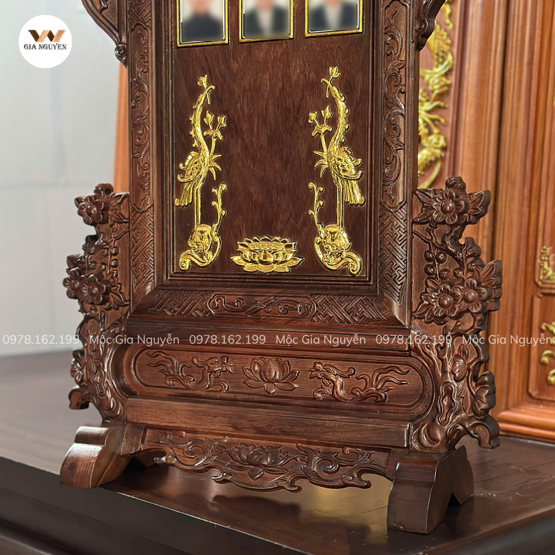 Bài Vị Hoa Mai Cho 3 Người Gắn Ảnh Gỗ Hương Đá BA28
