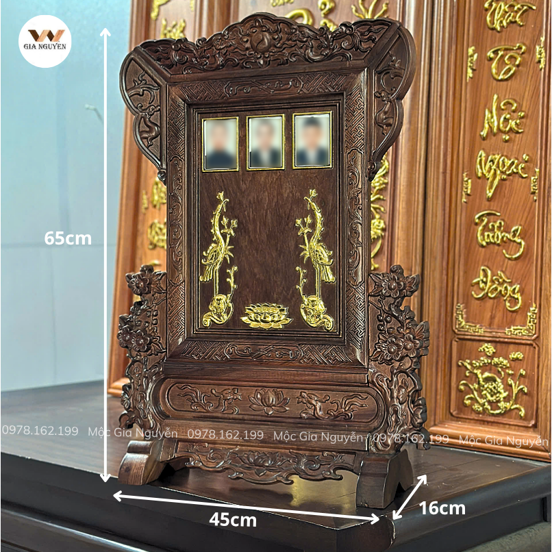 Bài Vị Hoa Mai Cho 3 Người Gắn Ảnh Gỗ Hương Đá BA28