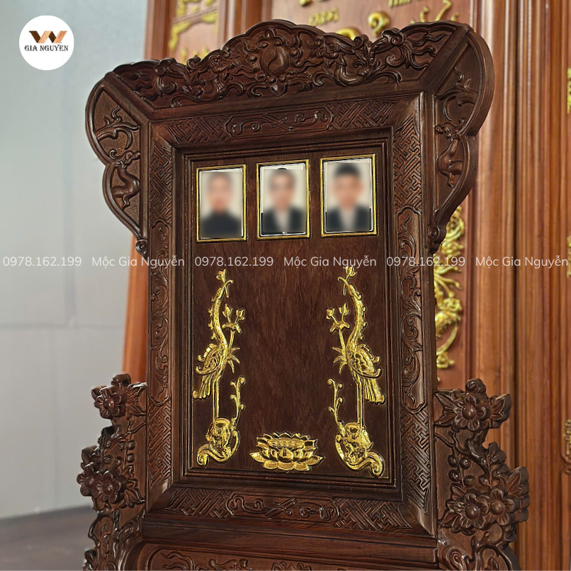 Bài Vị Hoa Mai Cho 3 Người Gắn Ảnh Gỗ Hương Đá BA28