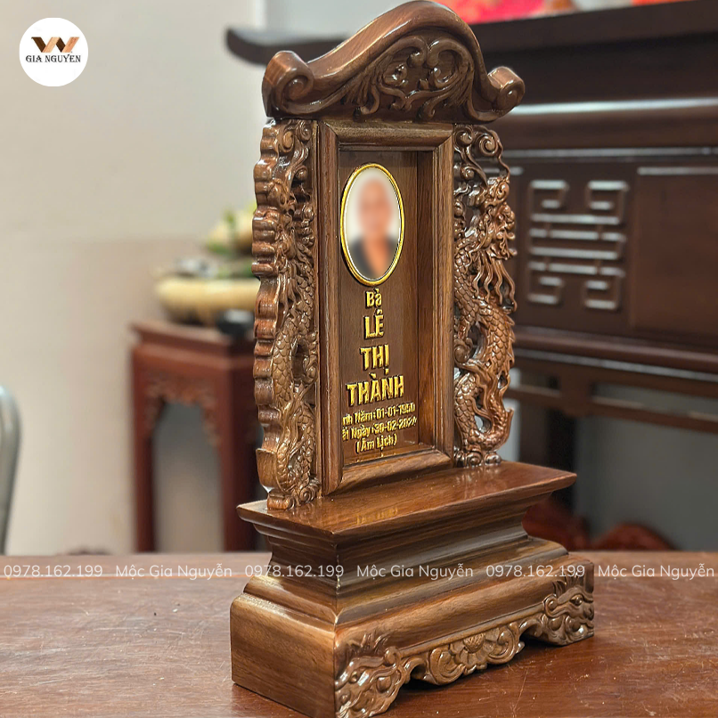 Bài Vị Song Long Gắn Ảnh Gỗ Hương Lào Cao 41cm Ngang 23cm BA31 - Ảnh 4