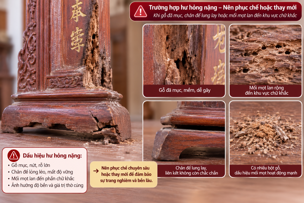 Bài vị bị hư hỏng nặng