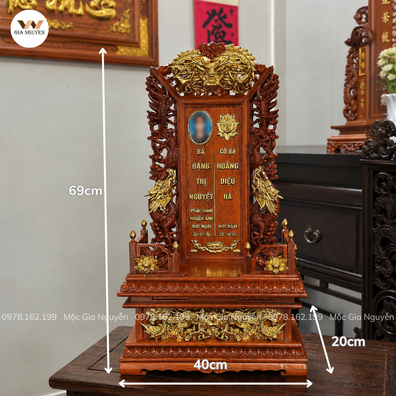 Long Vị Gỗ Hương Đá Gắn Ảnh Ngang 40cm Cao 69cm Sâu 20cm BA27 - Ảnh 8