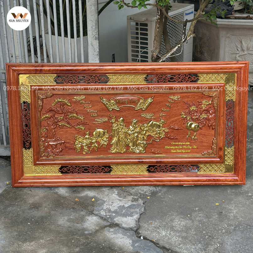 Tranh Mừng Thọ Ông Bà Gỗ Hương Đá 67x127 TC08