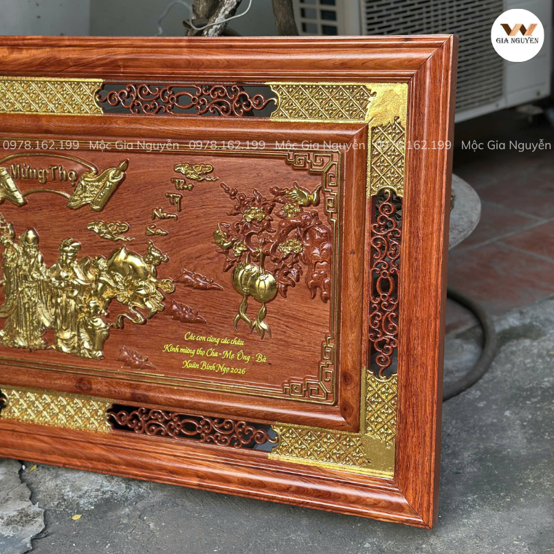 Tranh Mừng Thọ Ông Bà Gỗ Hương Đá 67x127 TC08 - Ảnh 5