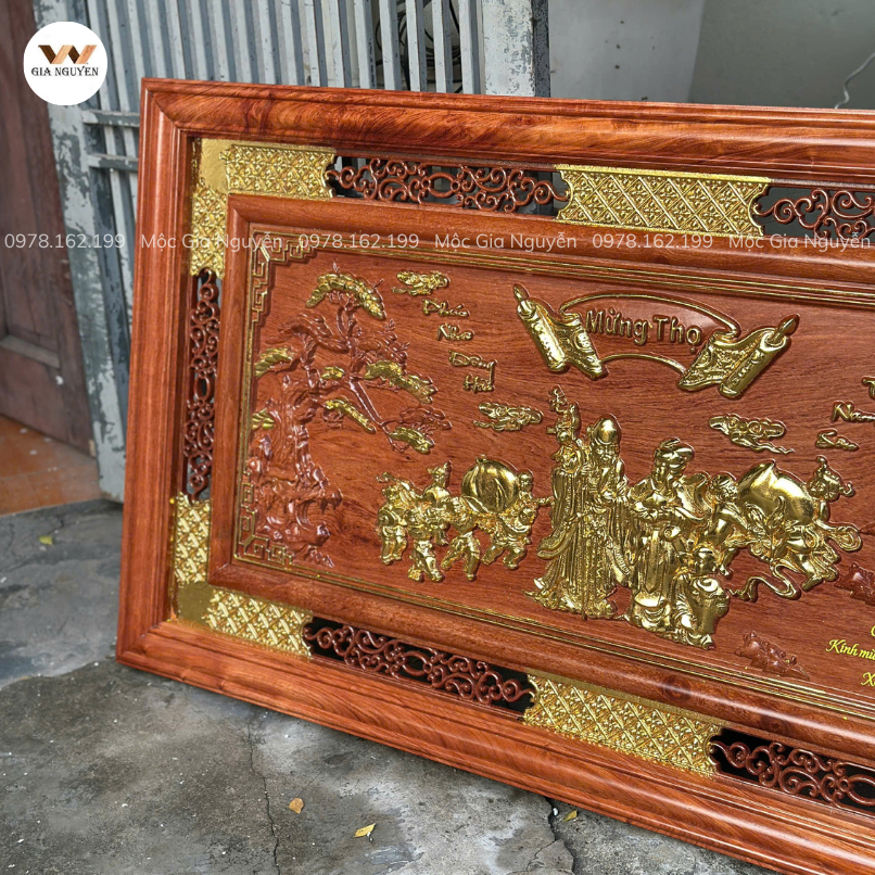 Tranh Mừng Thọ Ông Bà Gỗ Hương Đá 67x127 TC08