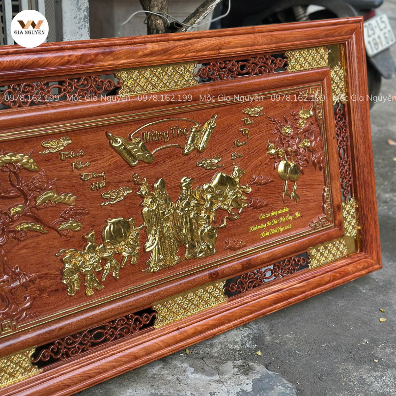 Tranh Mừng Thọ Ông Bà Gỗ Hương Đá 67x127 TC08 - Ảnh 3