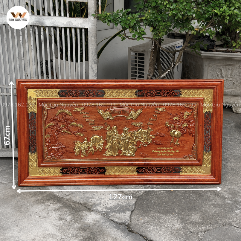 Tranh Mừng Thọ Ông Bà Gỗ Hương Đá 67x127 TC08