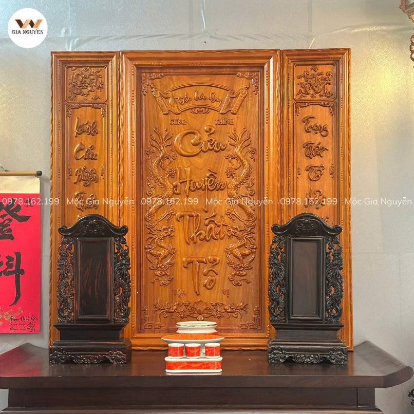 Tranh Cửu Huyền Thất Tổ Gỗ Hương Đỏ 108x108cm TC09