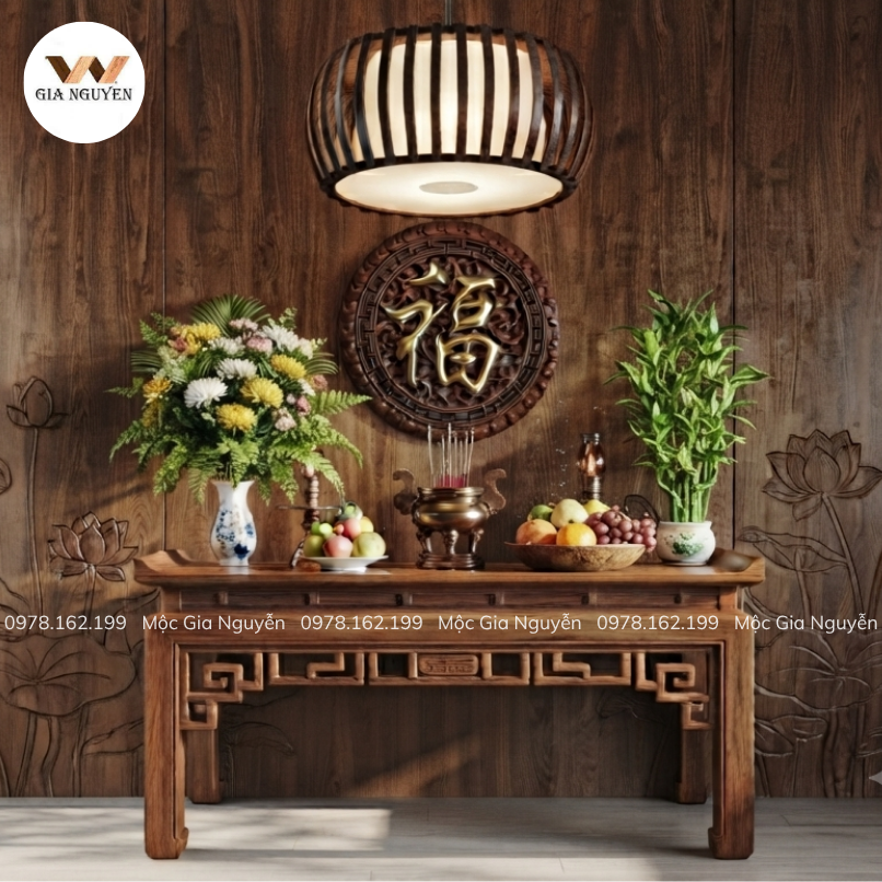 Cách lắp đèn lồng gỗ thả trần cân bằng trong phòng thờ