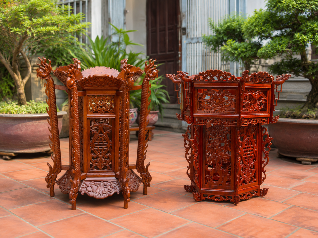 Một số mẫu đèn lồng đẹp gỗ hương nhà Mộc Gia Nguyễn