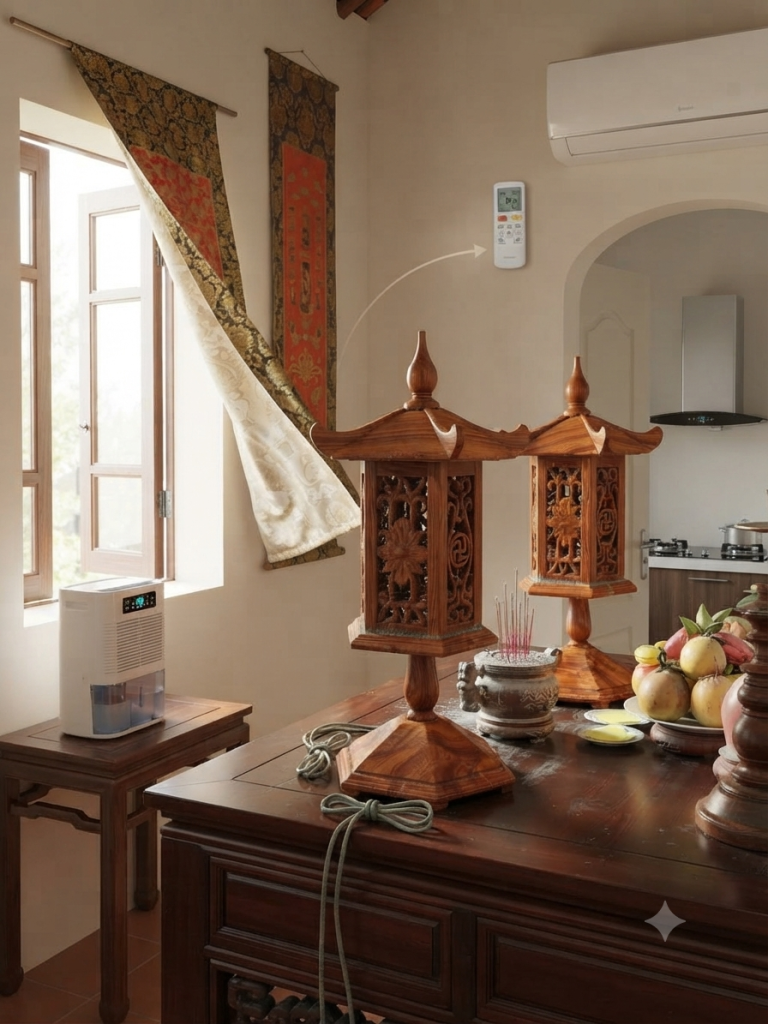 Kiểm soát độ ẩm phòng thờ khi trời nồm