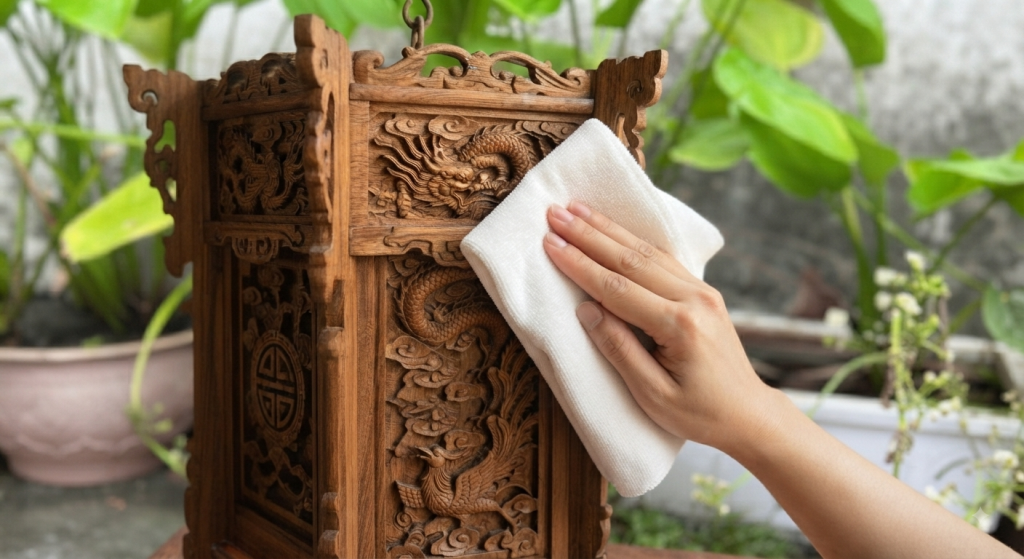 Cách vệ sinh bảo quản đèn lồng gỗ