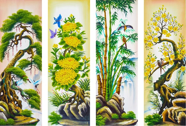 Ý nghĩa Tùng Cúc Trúc Mai trên đèn lồng gỗ Tứ Qu