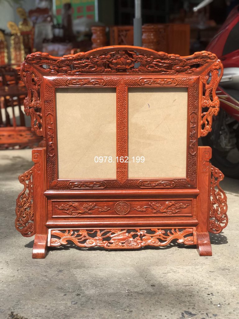 Khung ảnh thờ gỗ chạm khắc hoa văn Tứ Linh