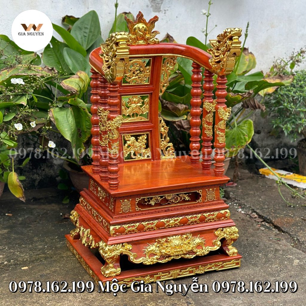 Ngai thờ Song Long gỗ hương dát vàng 95cm