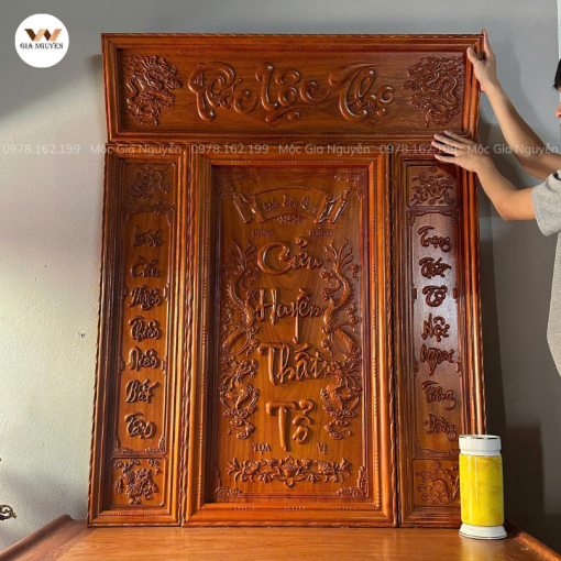 Tranh Cửu Huyền Thất Tổ gỗ hương đỏ 108×138cm
