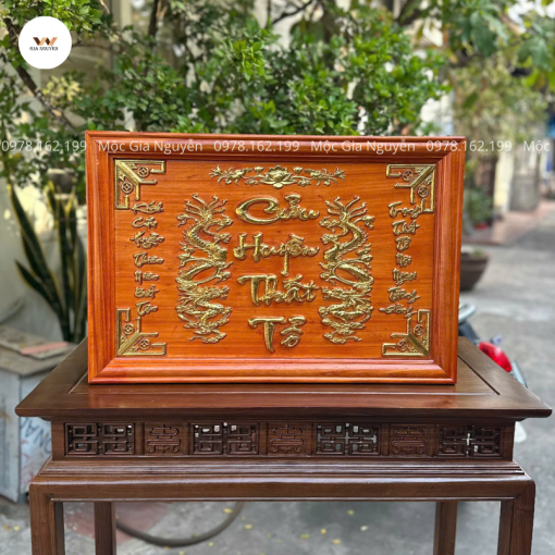 Tranh Cửu Huyền Thất Tổ đẹp gỗ hương dát vàng 40×60cm